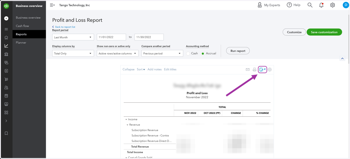 To Download a CSV, Click the Export icon