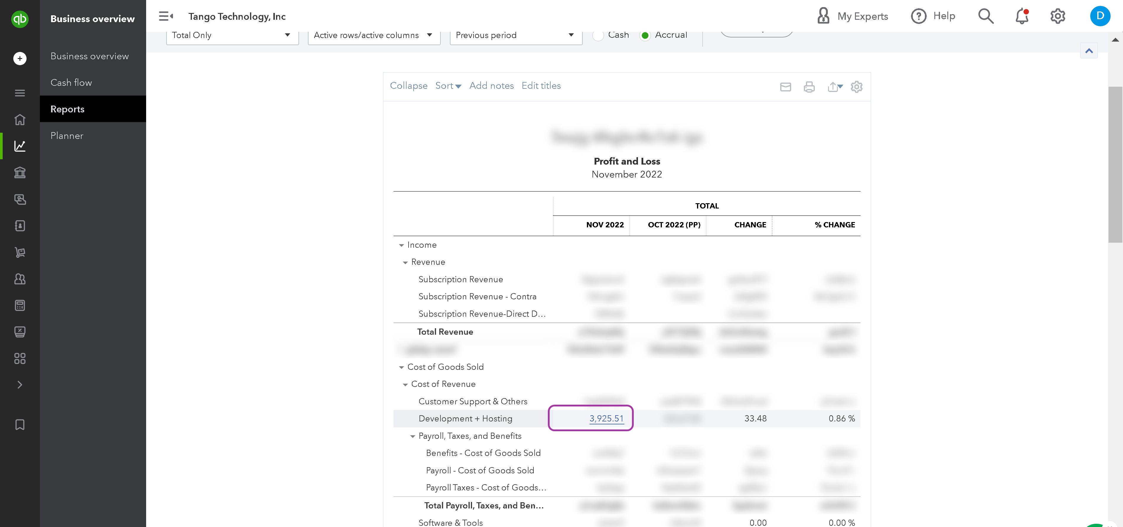 To drill down on a cost center, click on a number (e.g. 3,925.51)