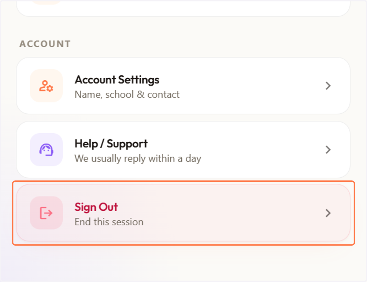 Click on "Sign Out" you can securely end your current session and log out of Professor Fox.