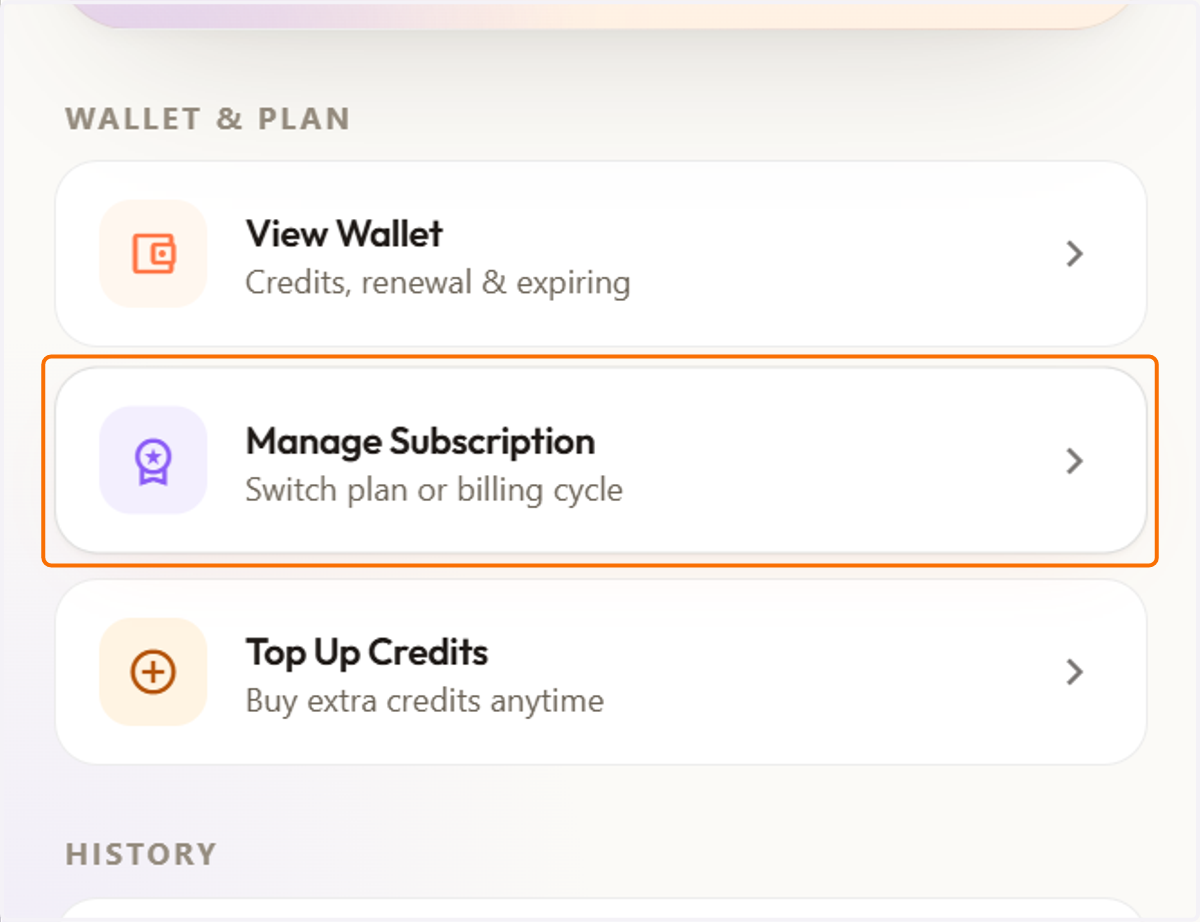 Click on "Manage Subscription" to explore available plans, upgrade your membership, or switch to a plan that best suits your needs.