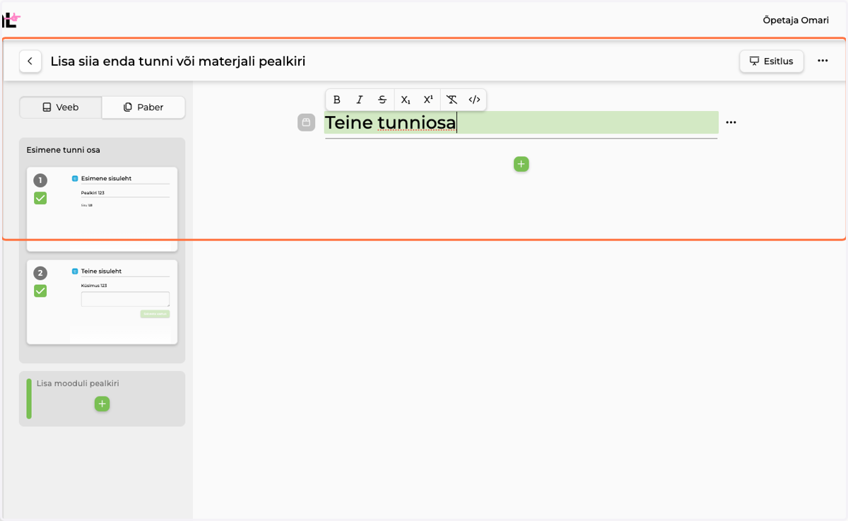 Click on Teine tunniosa