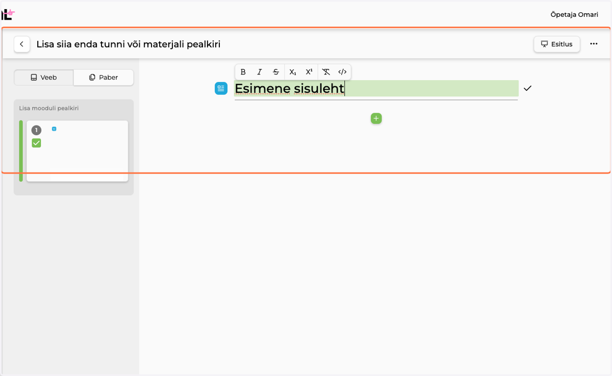 Click on Esimene sisuleht