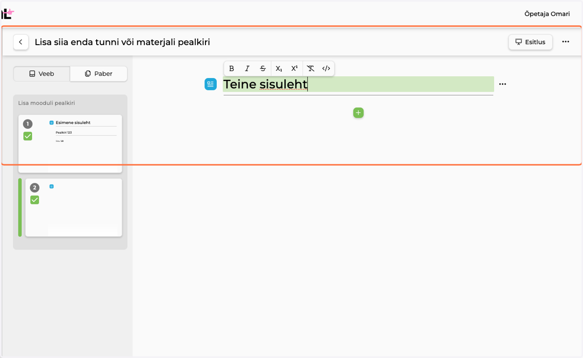 Click on Teine sisuleht