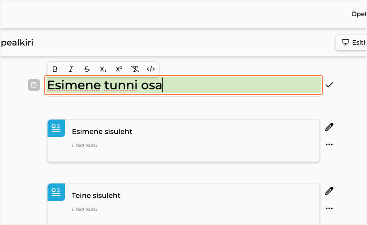 Type Esimene tunni osa