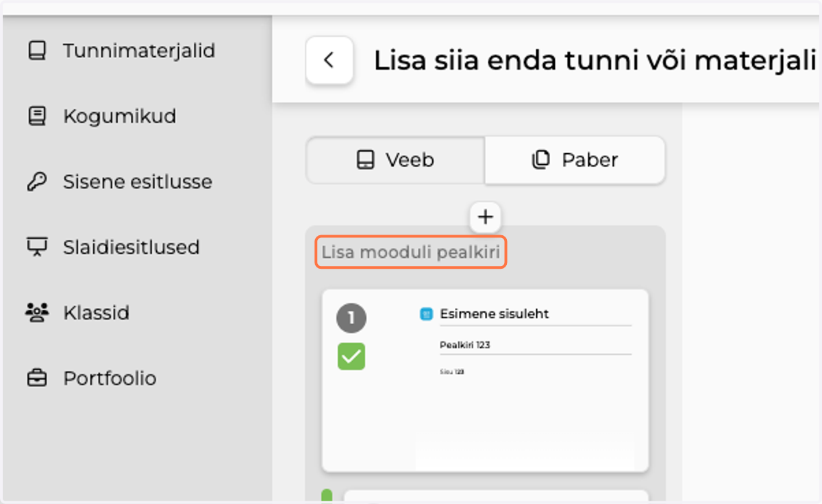 Click on Lisa mooduli pealkiri