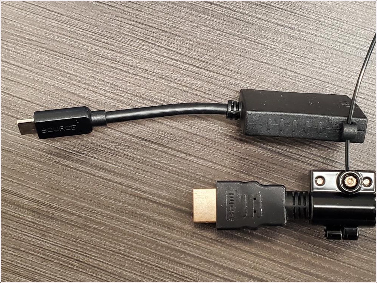 A laptop can be connected using an HDMI or USB-C connection.