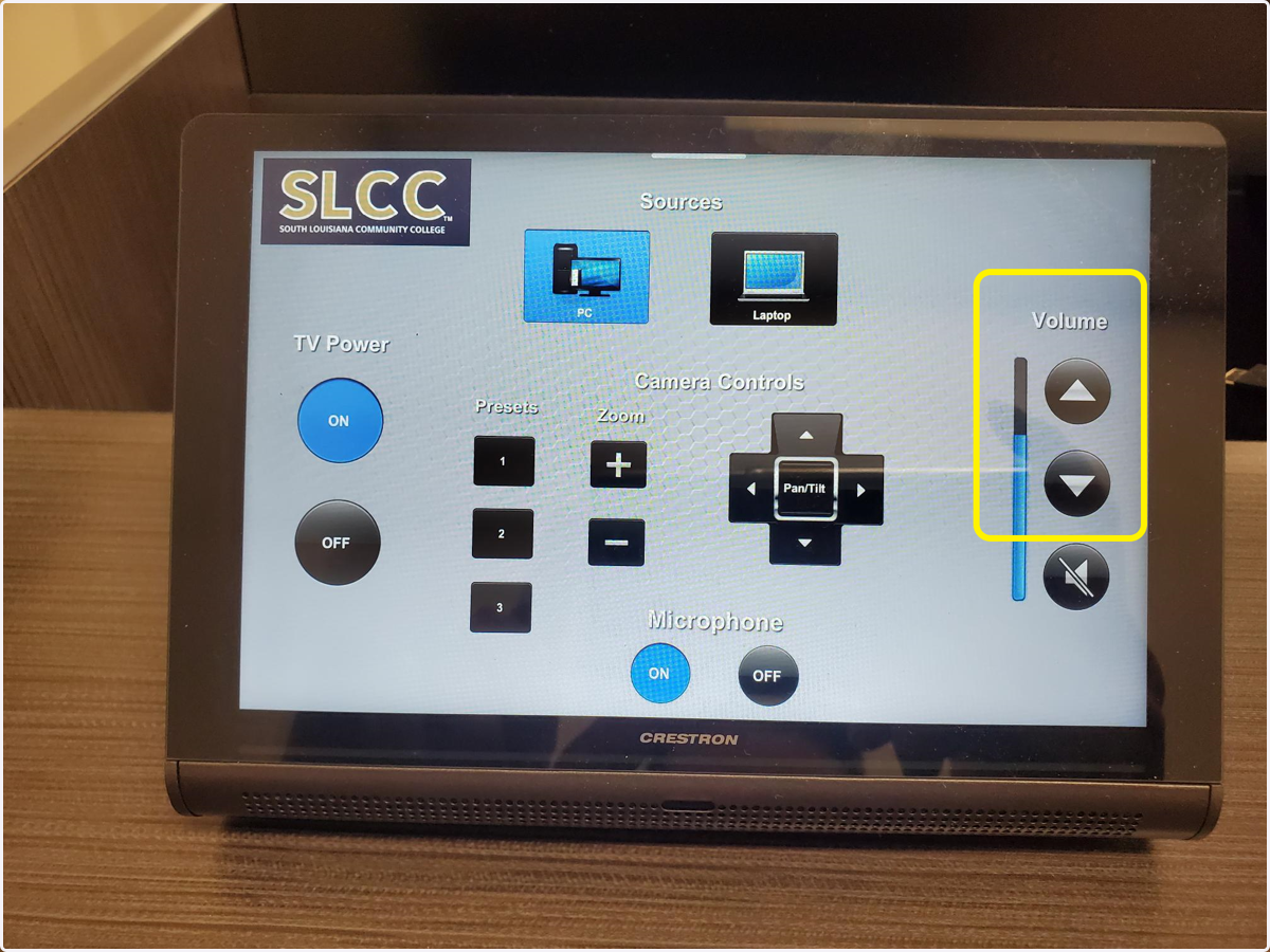The room volume controls are here.