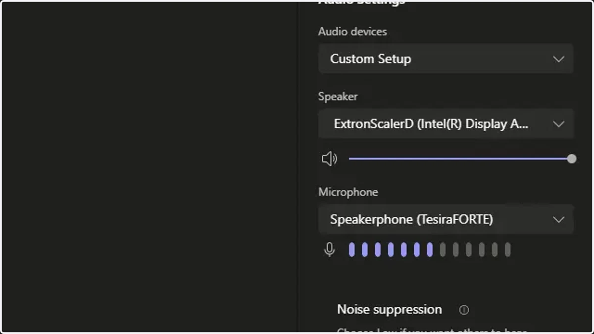 For the microphone, ensure that "TesiraFORTE" is selected.