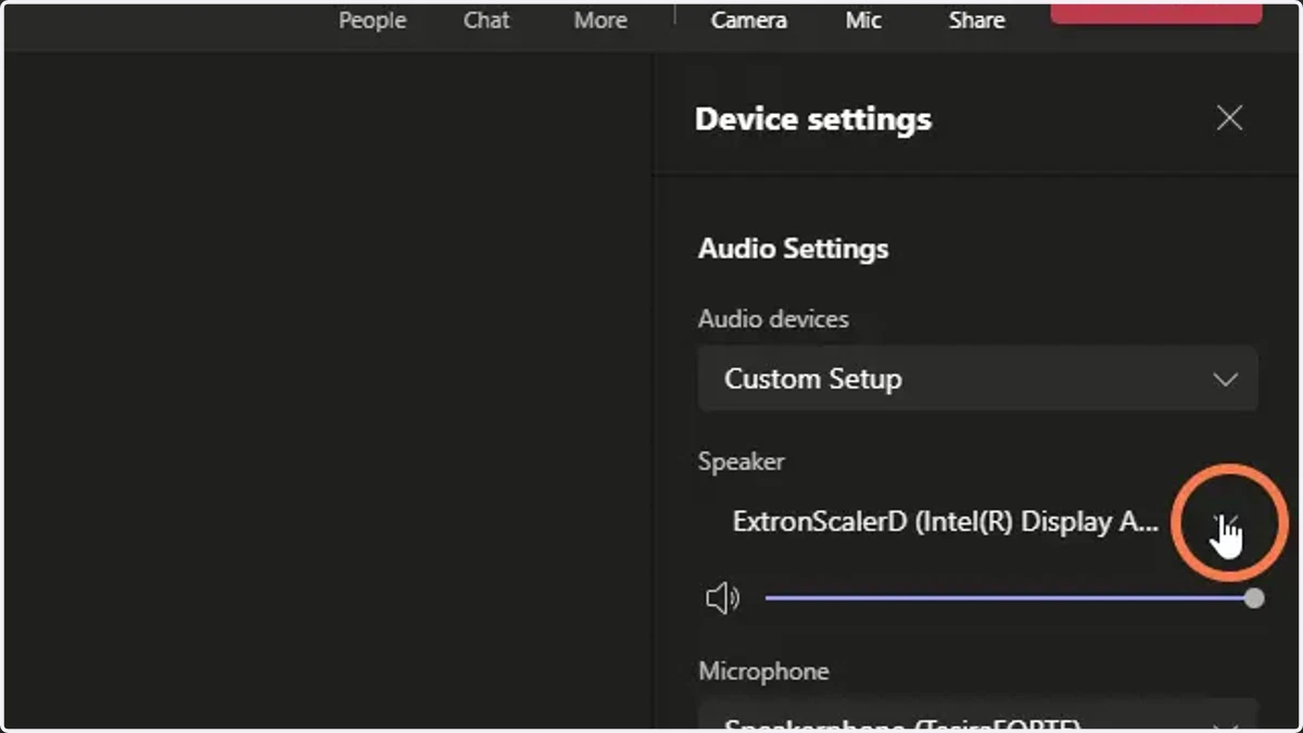 For the speakers, ensure that "ExtronScalerD" is selected.