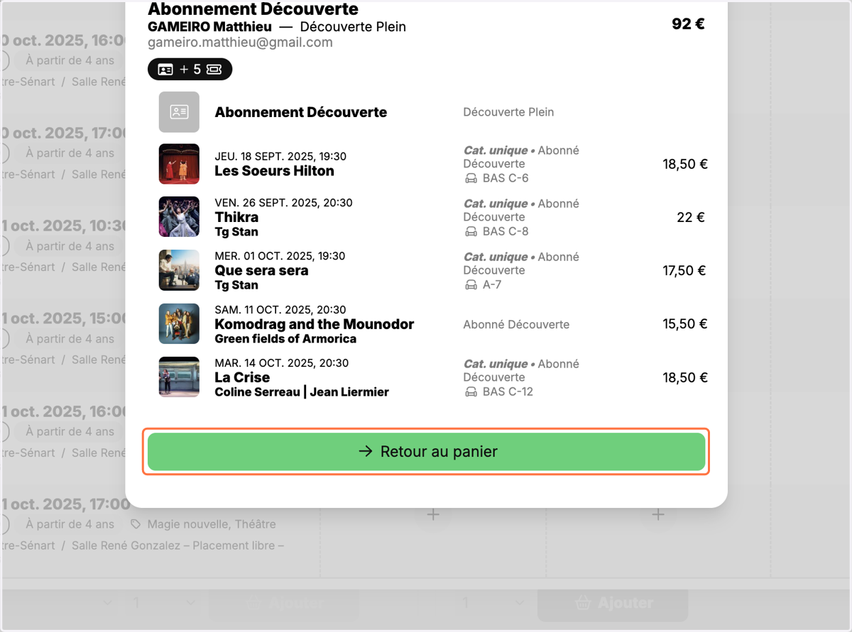 Cliquez sur Retour au panier
