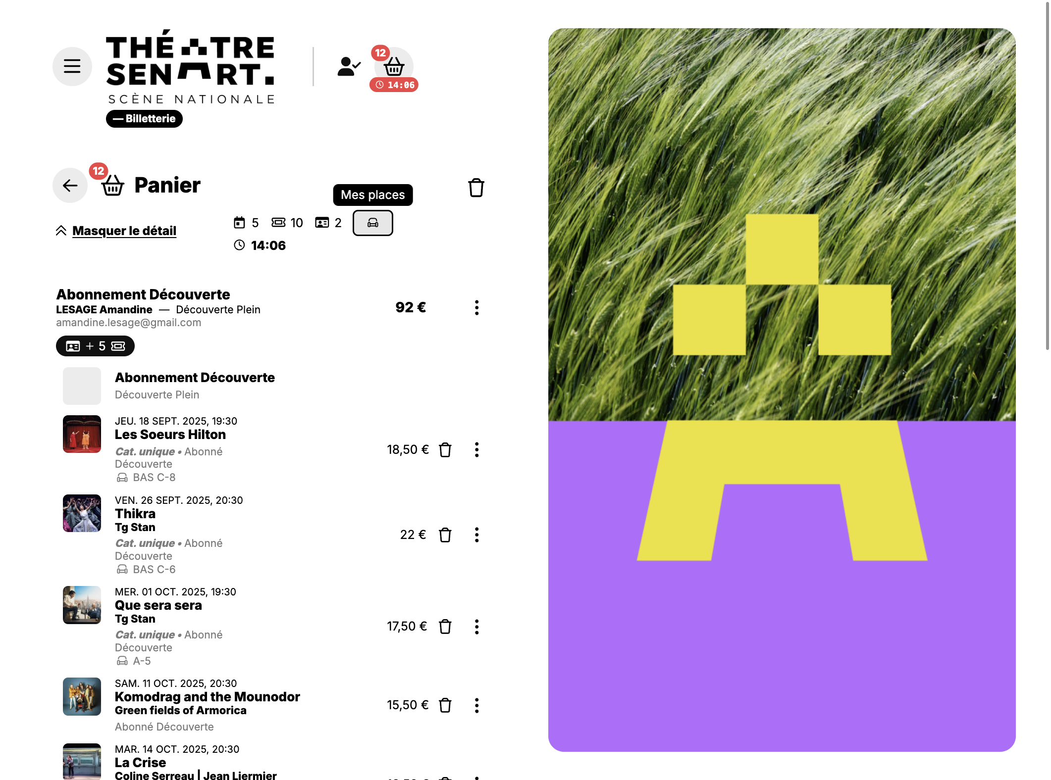 Pour visualiser vos places, cliquez sur le fauteuil