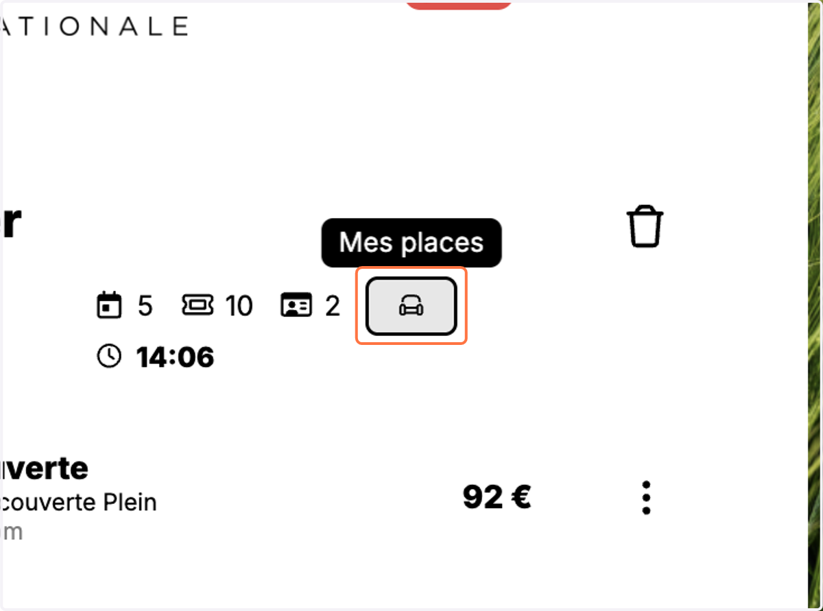 Pour visualiser vos places, cliquez sur le fauteuil