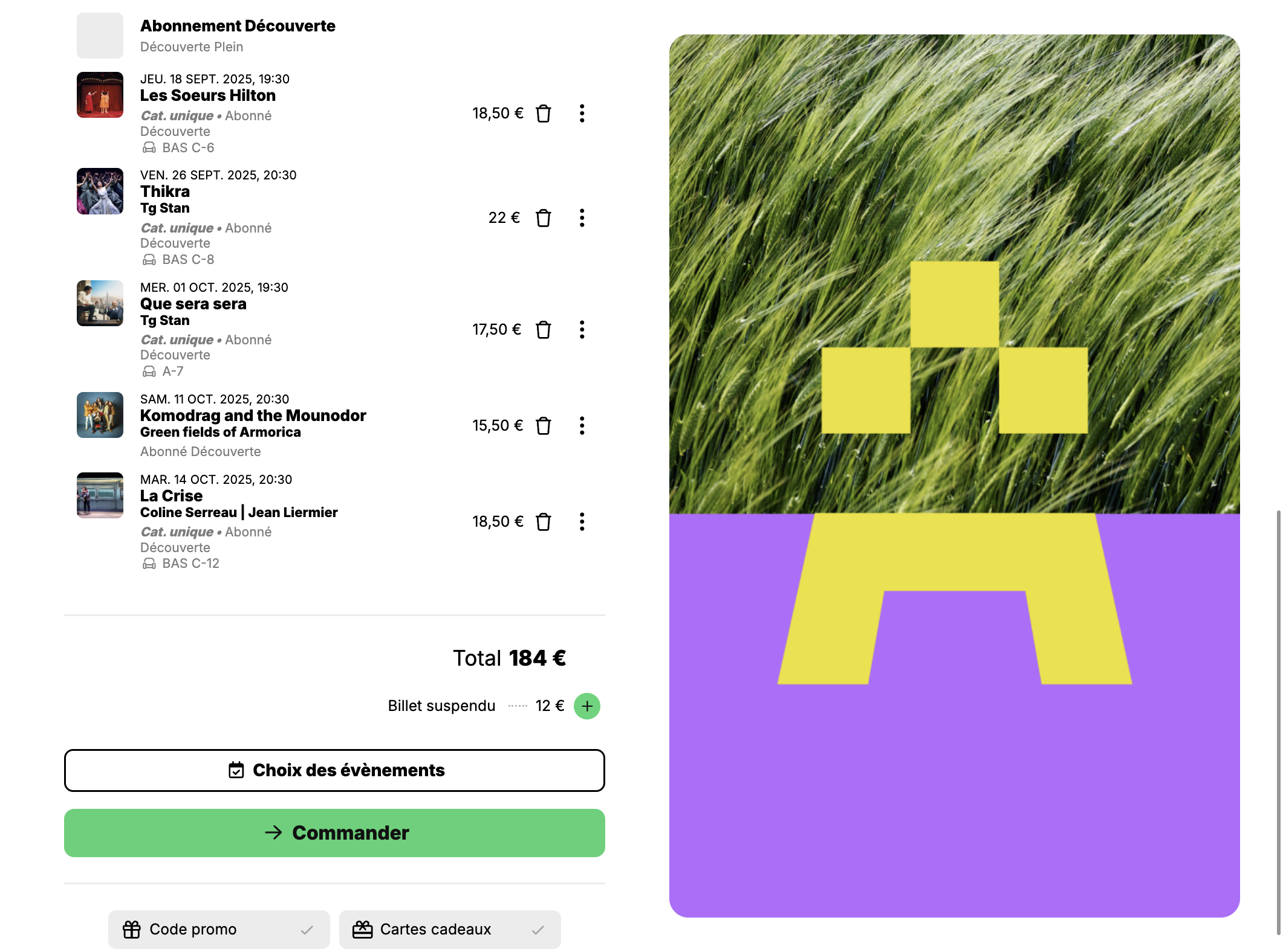 Pour finaliser votre commande, cliquez sur commander