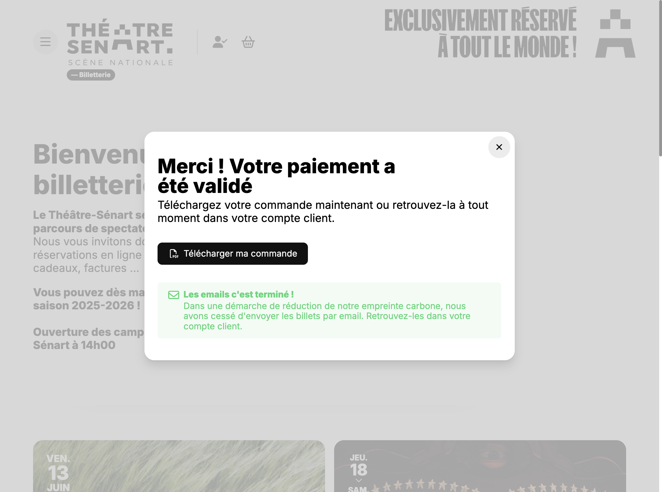 De retour sur le site de billetterie vous pouvez télécharger vos billets