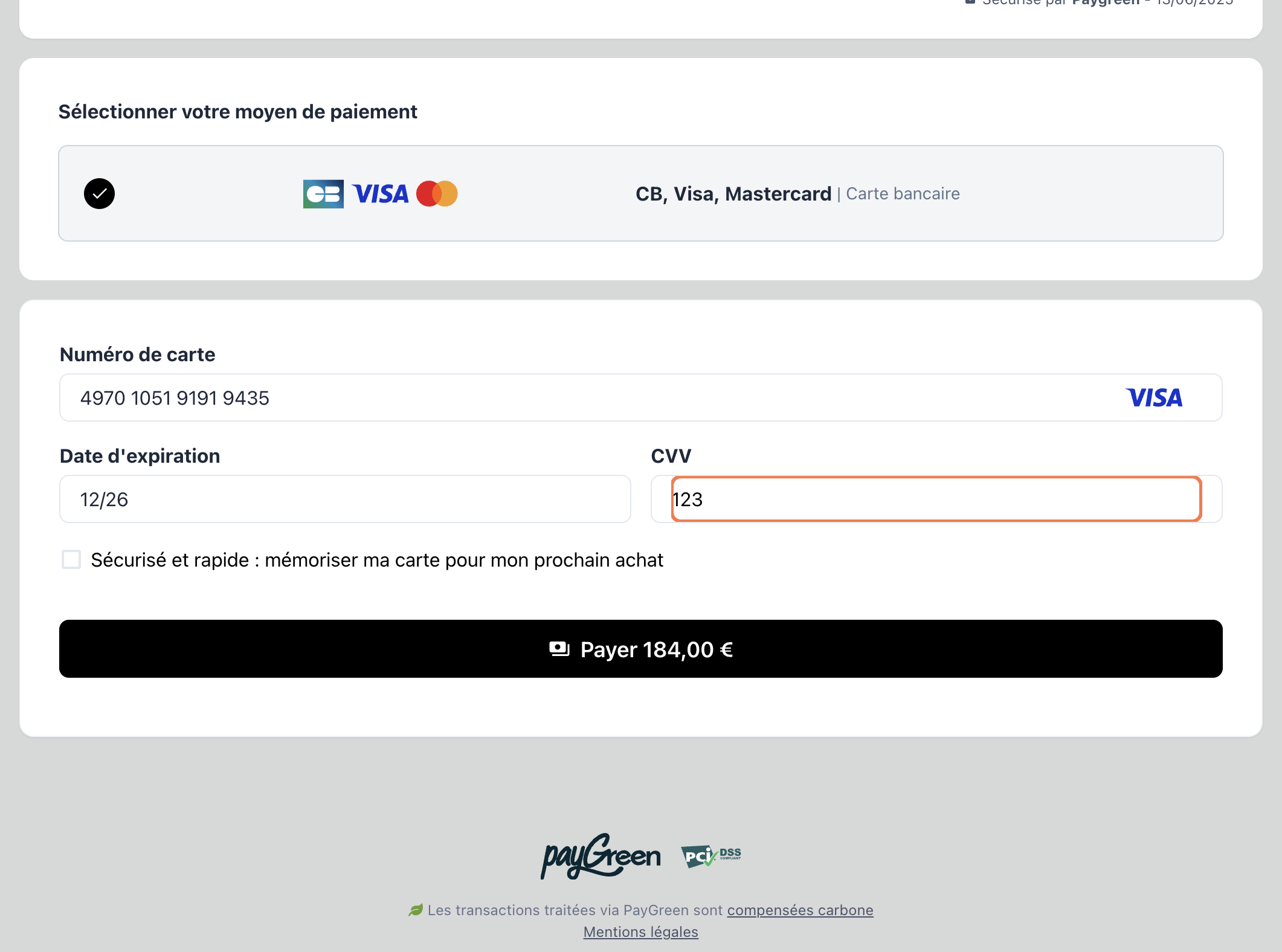 Cliquez sur Payer