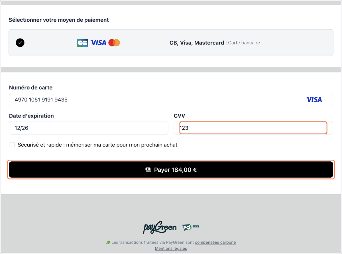 Cliquez sur Payer