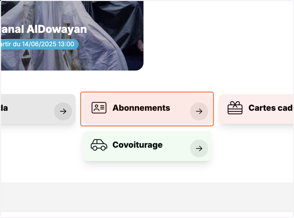 Sur la page d'accueil, descendez jusqu'au bouton "Abonnements" et cliquez dessus