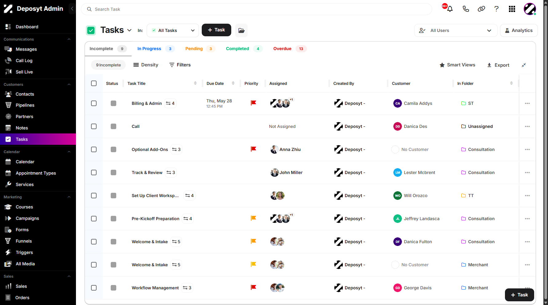 Step 3: Click the Folder icon next to + Task to expand the dashboard.