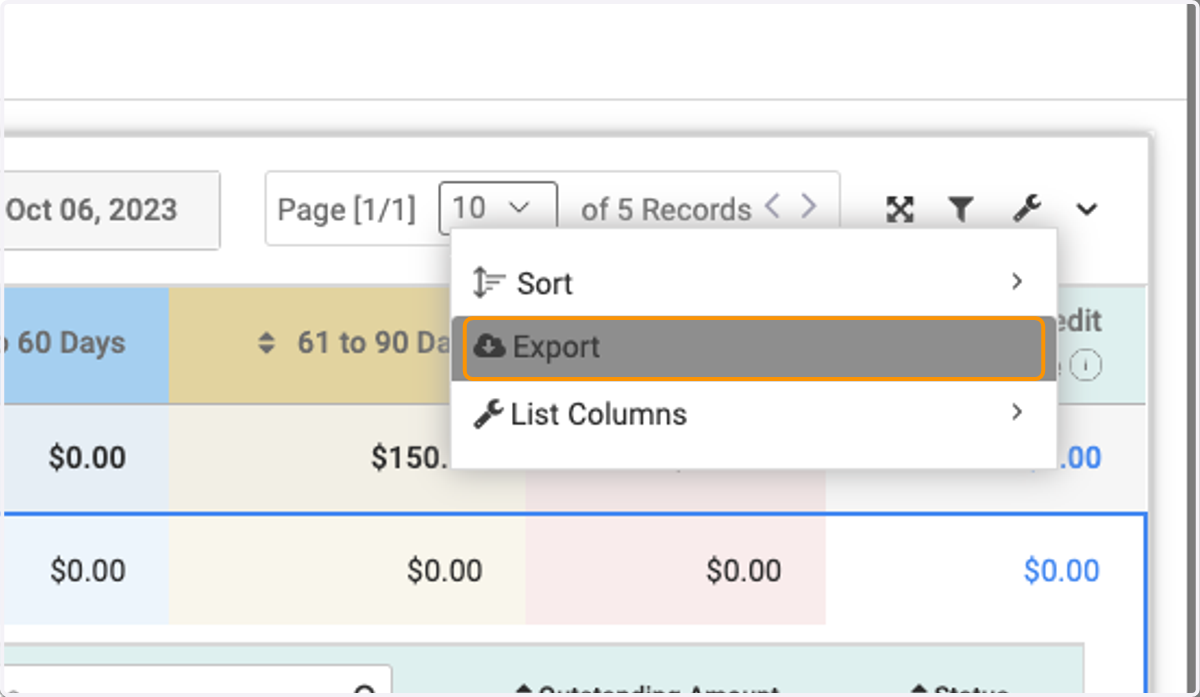 Click on Export