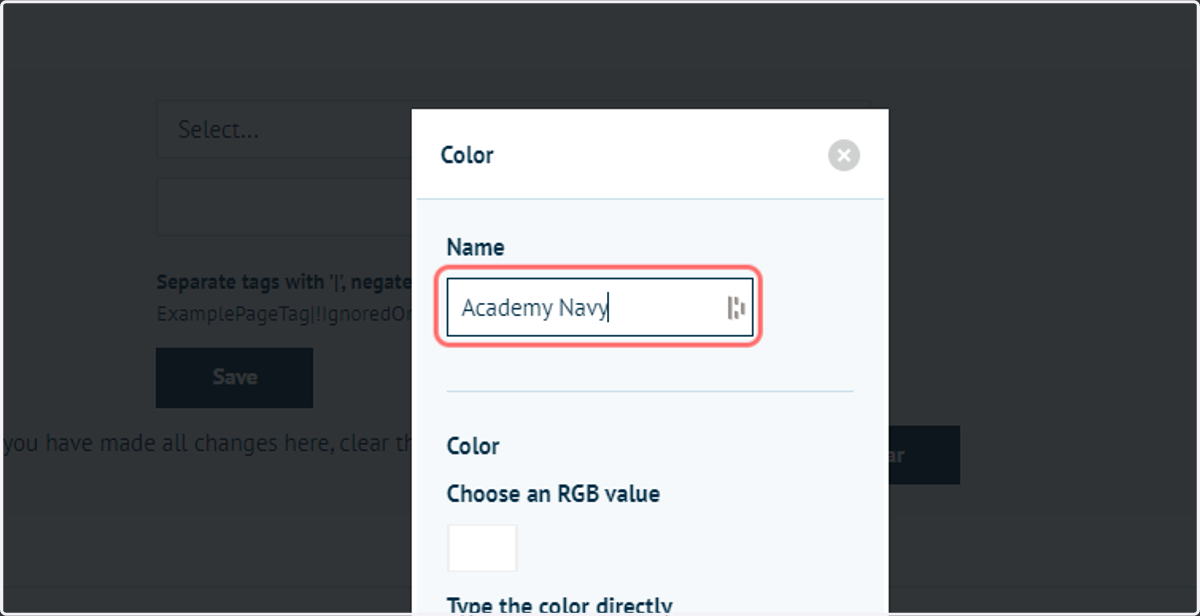 Type a custom colour name