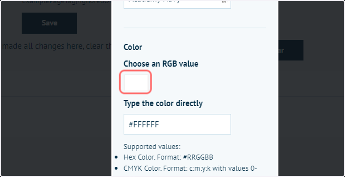Select the colour picker to pick or type a colour