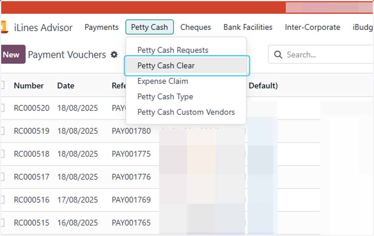 Click on Petty Cash Clear