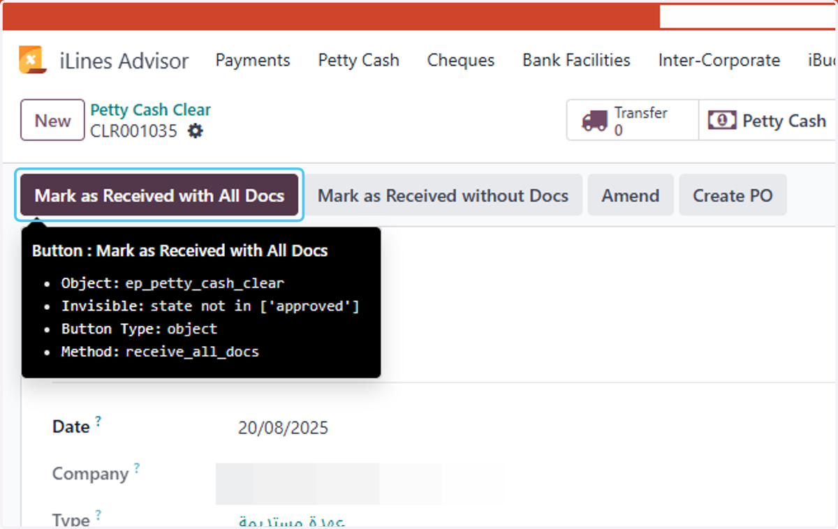 Click on Mark as Received with All Docs