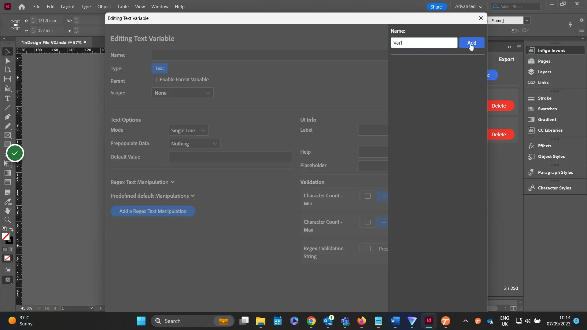 Enter a variable name and click add