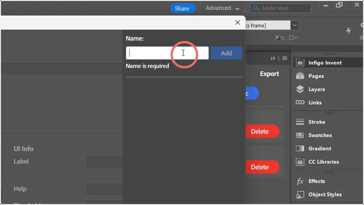 A pop up window will display allowing input of a variable name