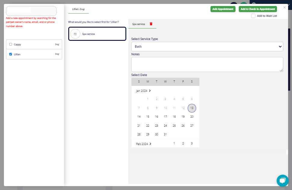 Appointment Scheduling: When scheduling an appointment for an existing pet, only services with the "Display this service for imported pets" toggle ON will be shown.