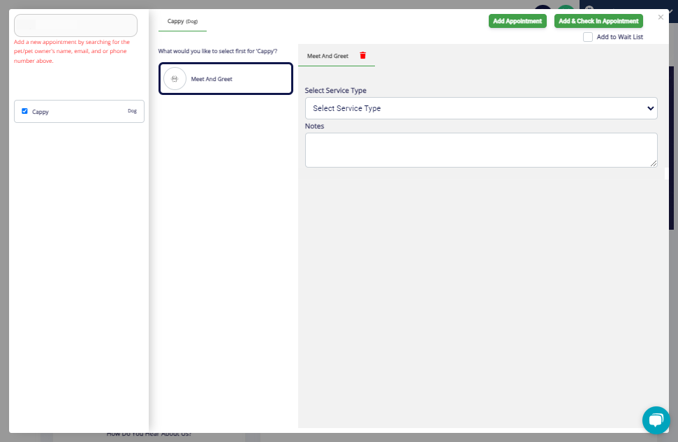Appointment Scheduling: When scheduling an appointment for a pet marked as new, only services with the "Display this service for the first pet or first appointment" toggle ON will be shown.