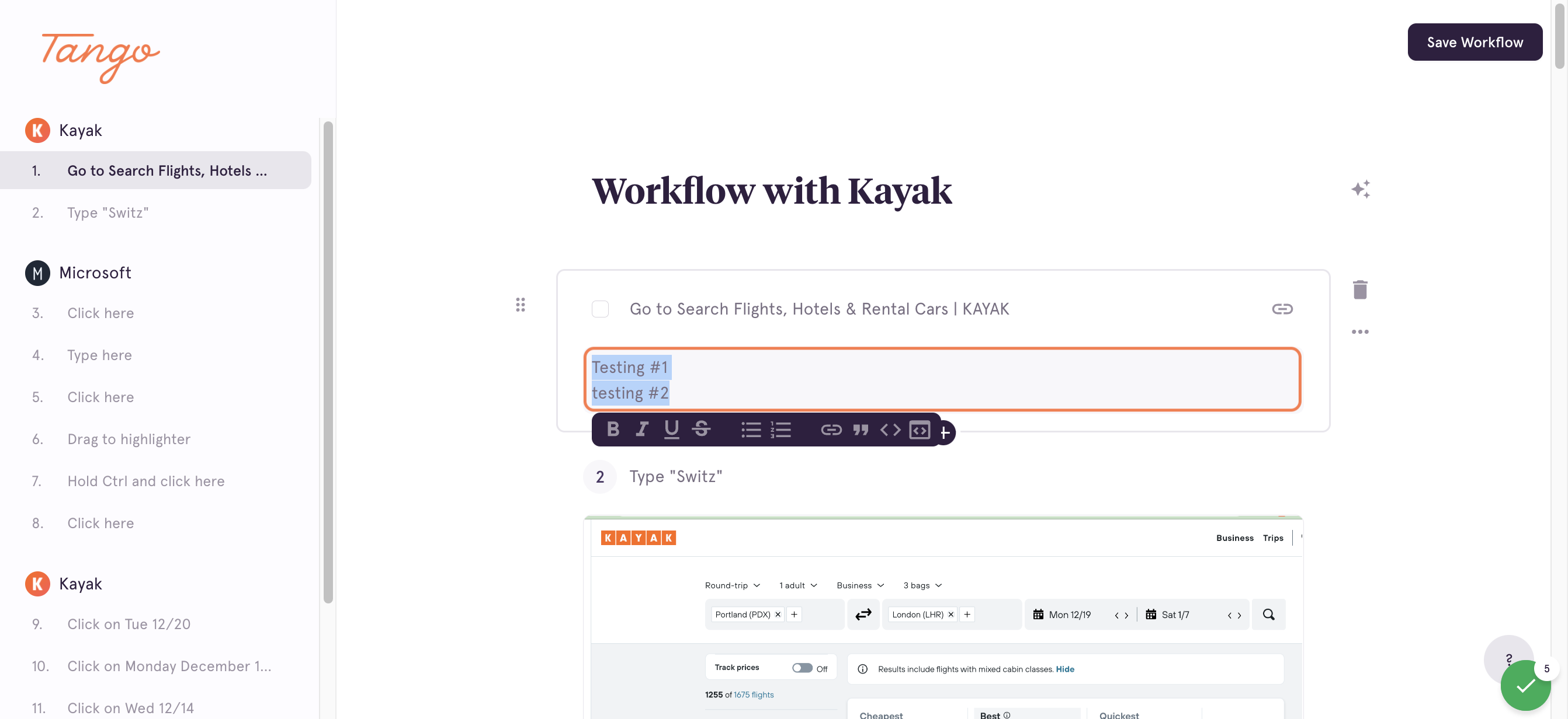 Highlight the copy in the description box to enable text formatting