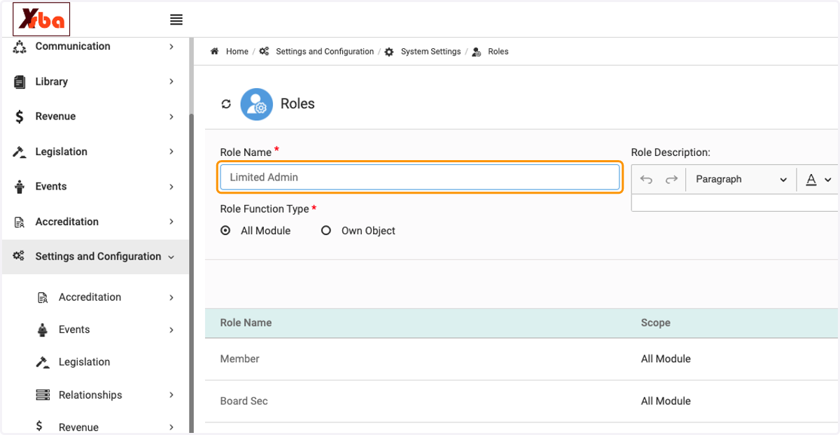 Add the name for the new role you are creating