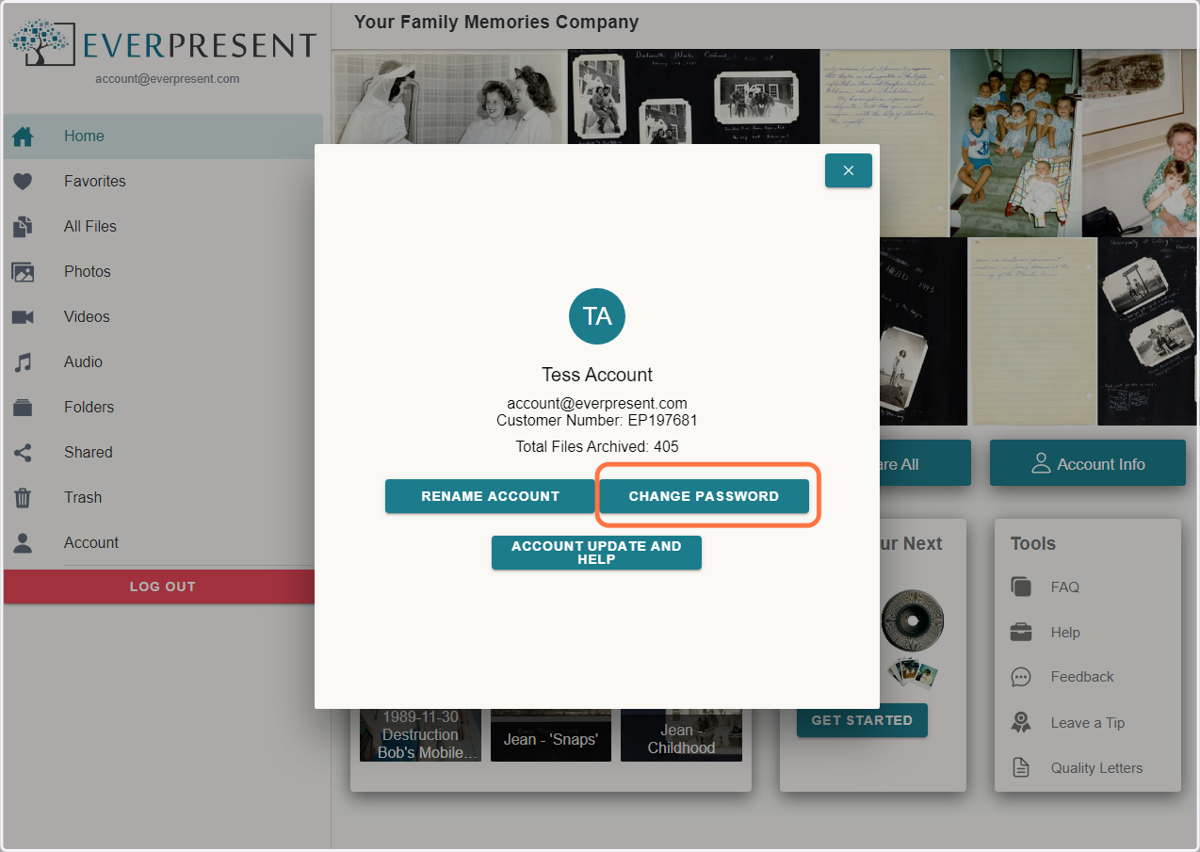 Click on 'Change Password'