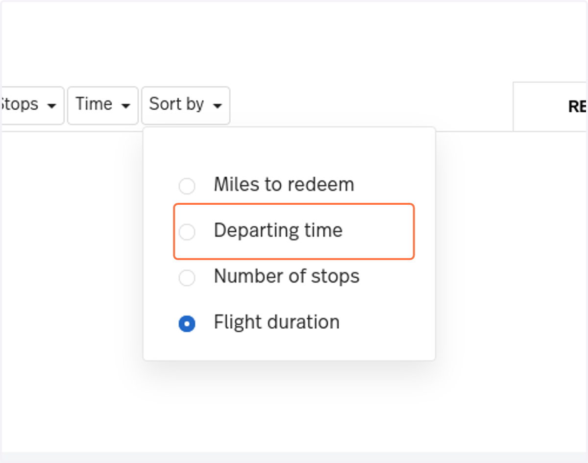 Click on Departing time