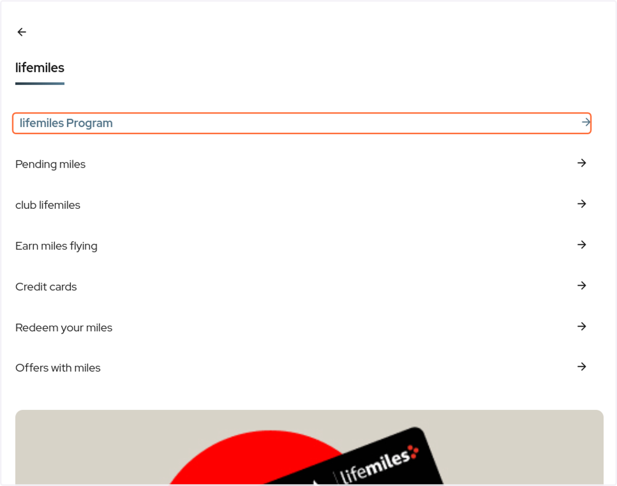 Click on lifemiles Program