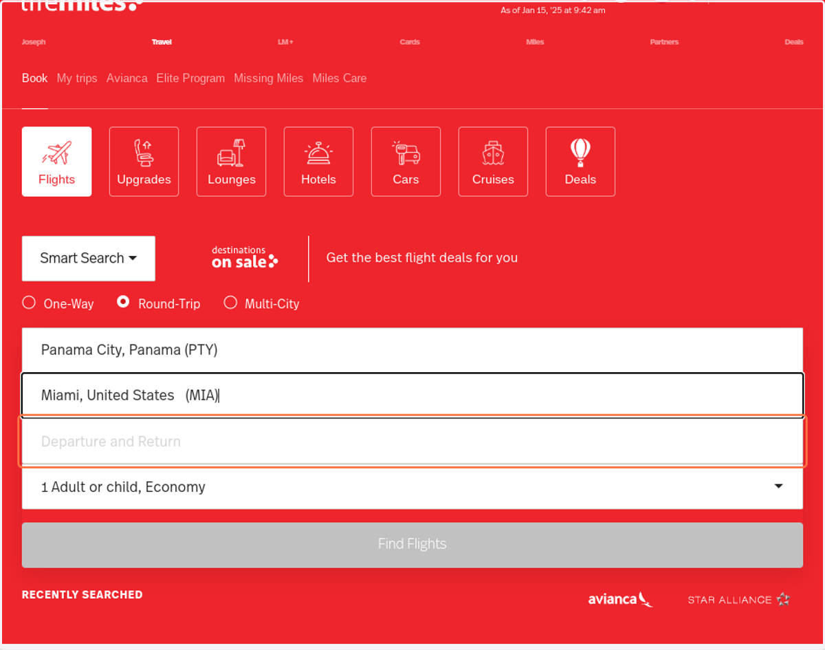 Click on Departure and Return