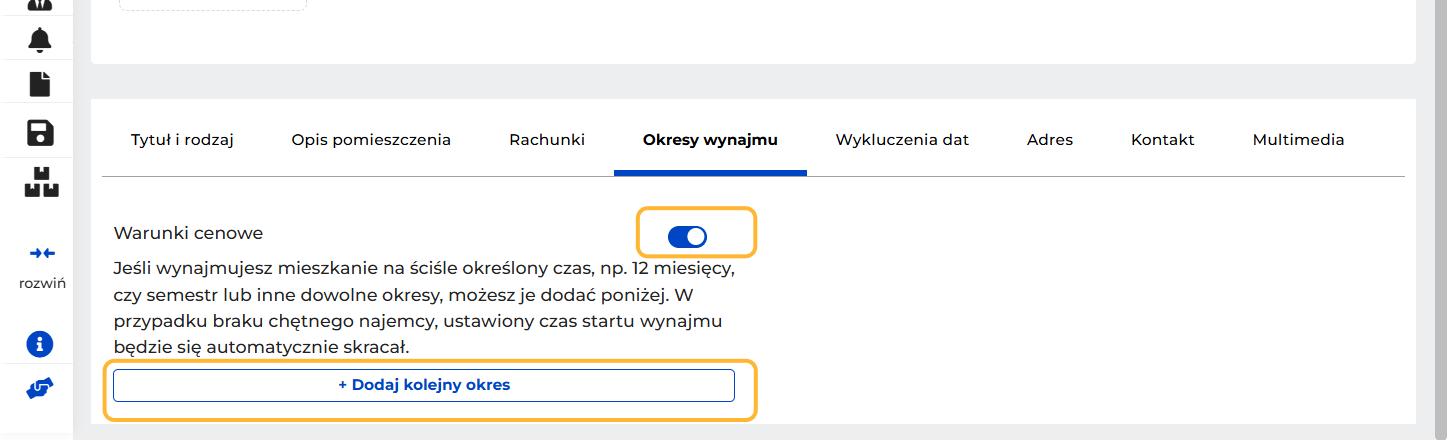 Flater umożliwia ustawienie zaawansowanych strategii cen oraz okresów najmów. Każda ze strategii ustawiana jest indywidualnie na daną ofertę. Aby ustawić strategię cen oraz okresów najmu, wystarczy aktywować tę opcję