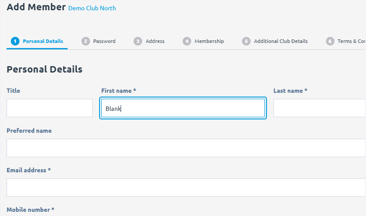 Required information is marked by an asterisk