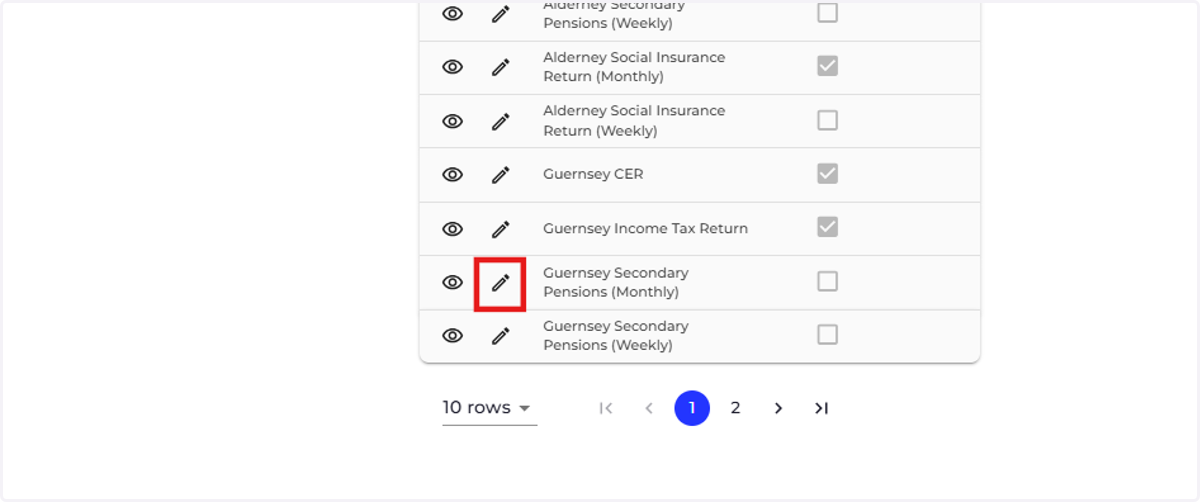 Click the pencil icon next to the returns you would like to activate.