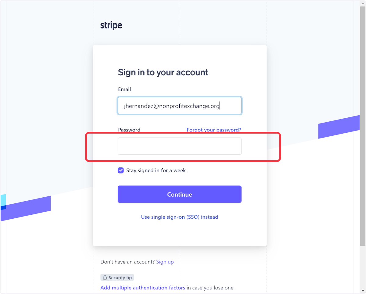 Enter your Stripe account email