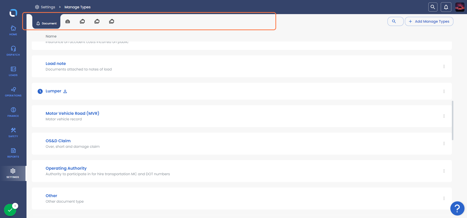 The highlighted bar shows the list of section to create the Custom line-item Commodity Document Expense category Financial pay items Maintenance