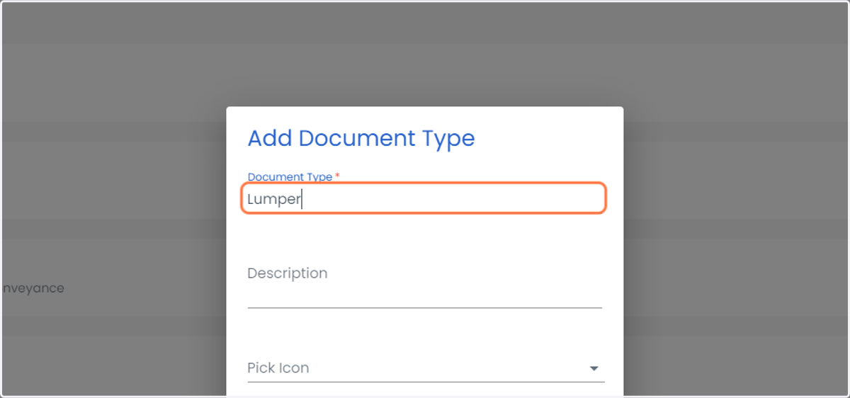 Type Document type which you would like to create (below Image shows lumper as an example)