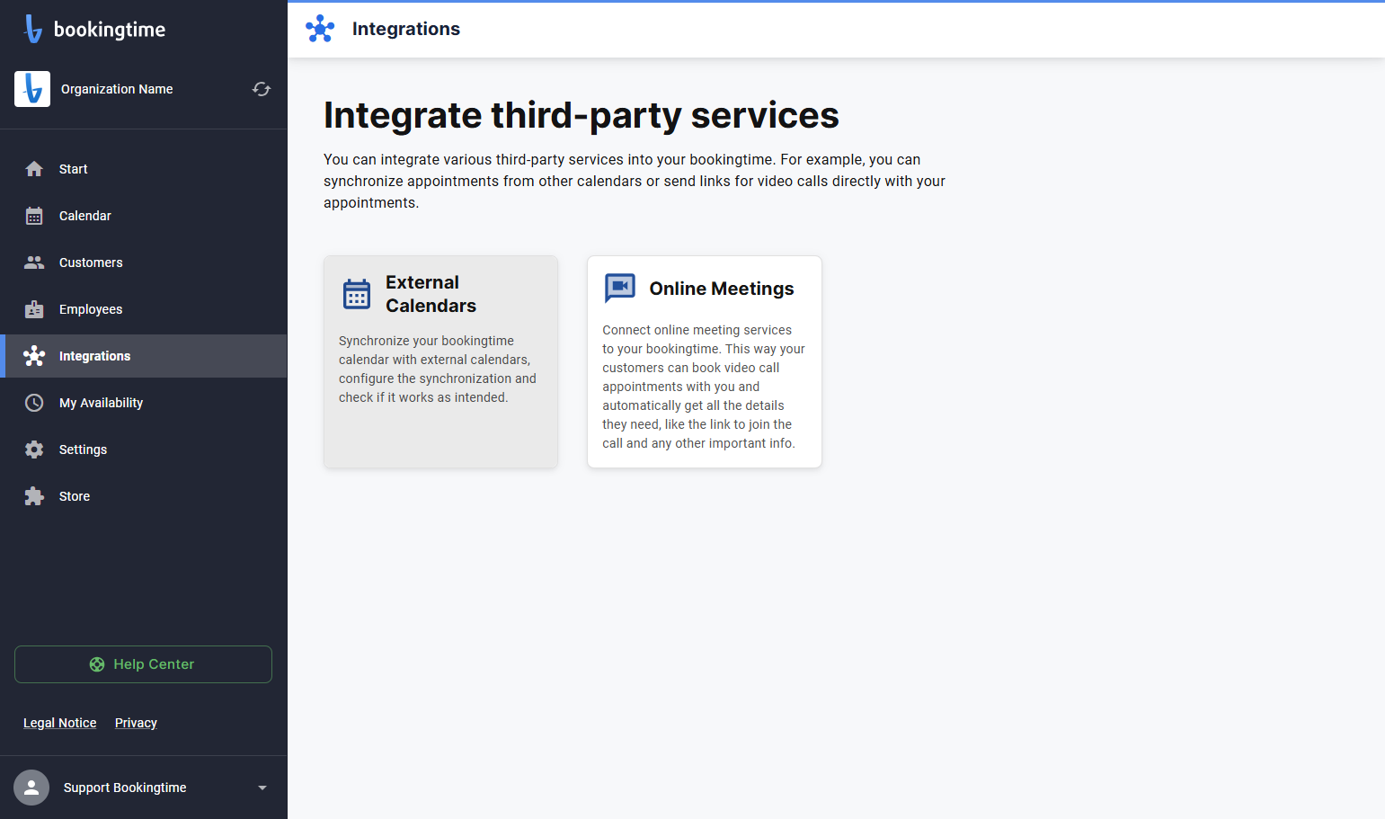 Click on External Calendars to add an external calendar e.g Google