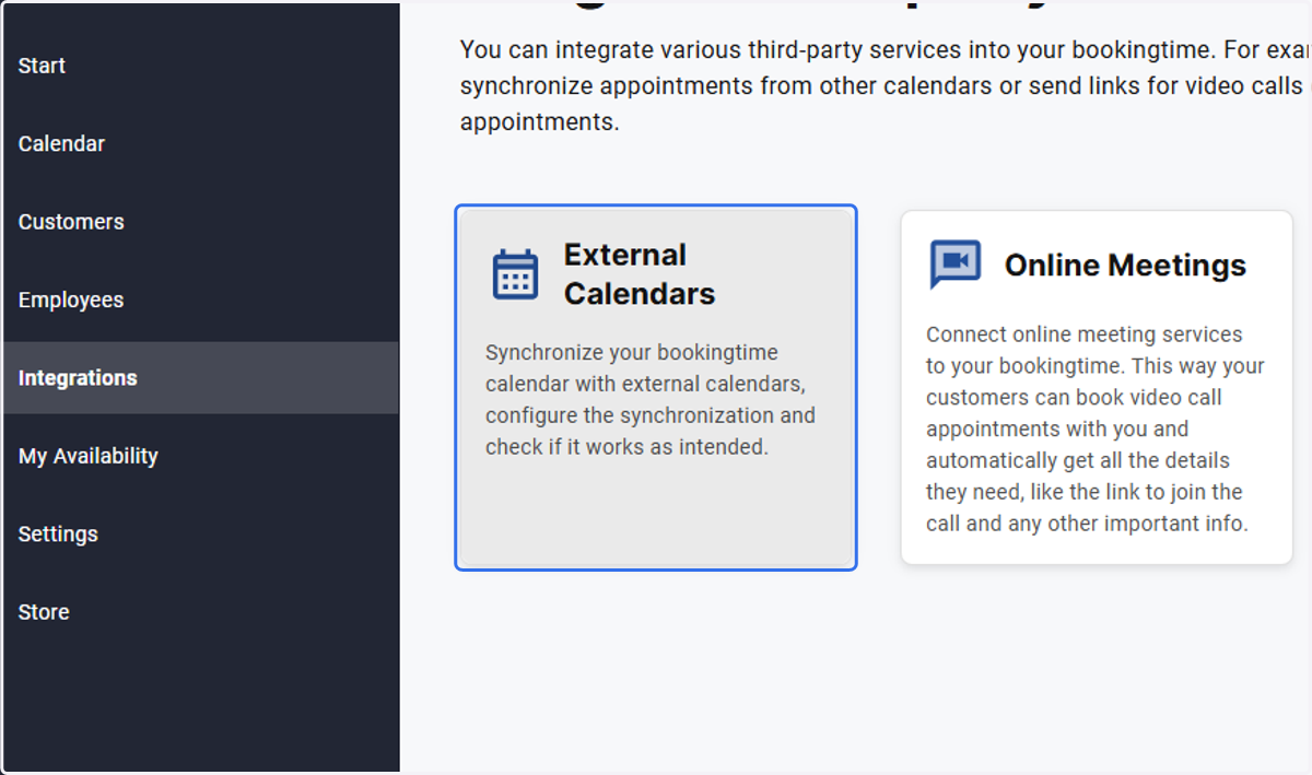 Click on External Calendars to add an external calendar e.g Google