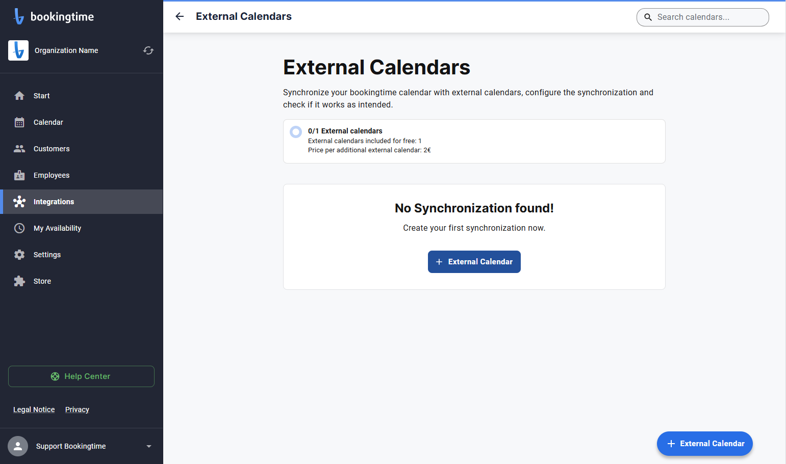 Click on External Calendar