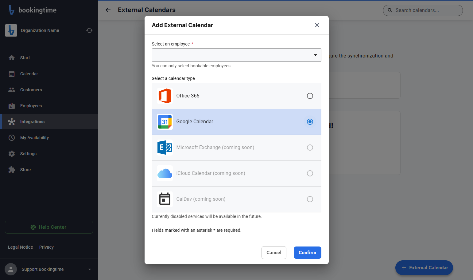 Select Google Calendar