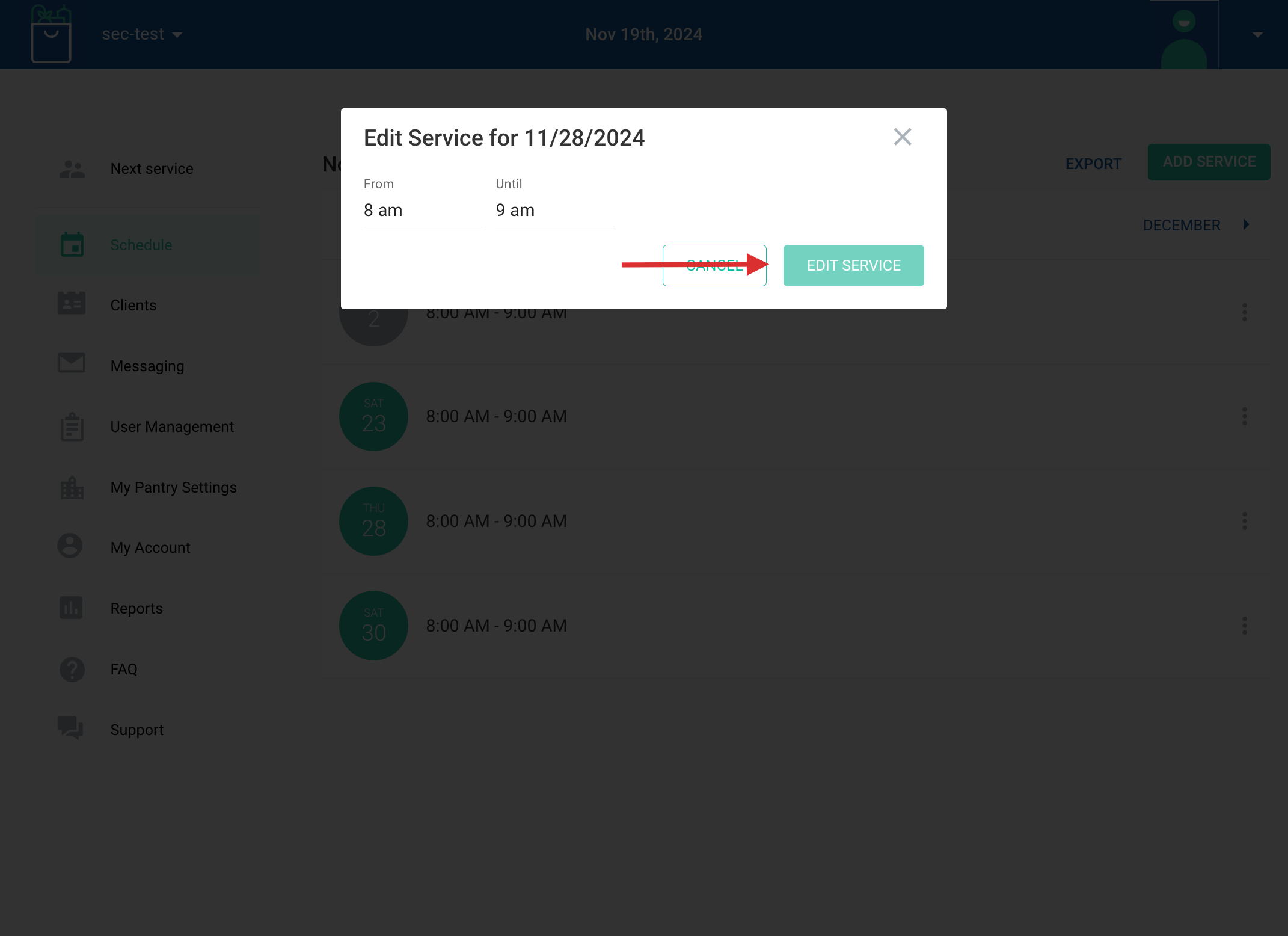 Click on EDIT SERVICE to save