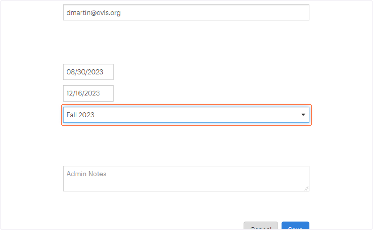 Select the current semester from the Academic Term dropdown