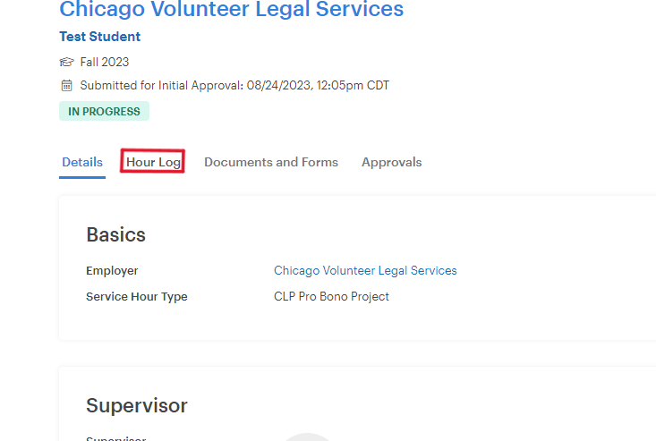 To report hours, click on Hour Log